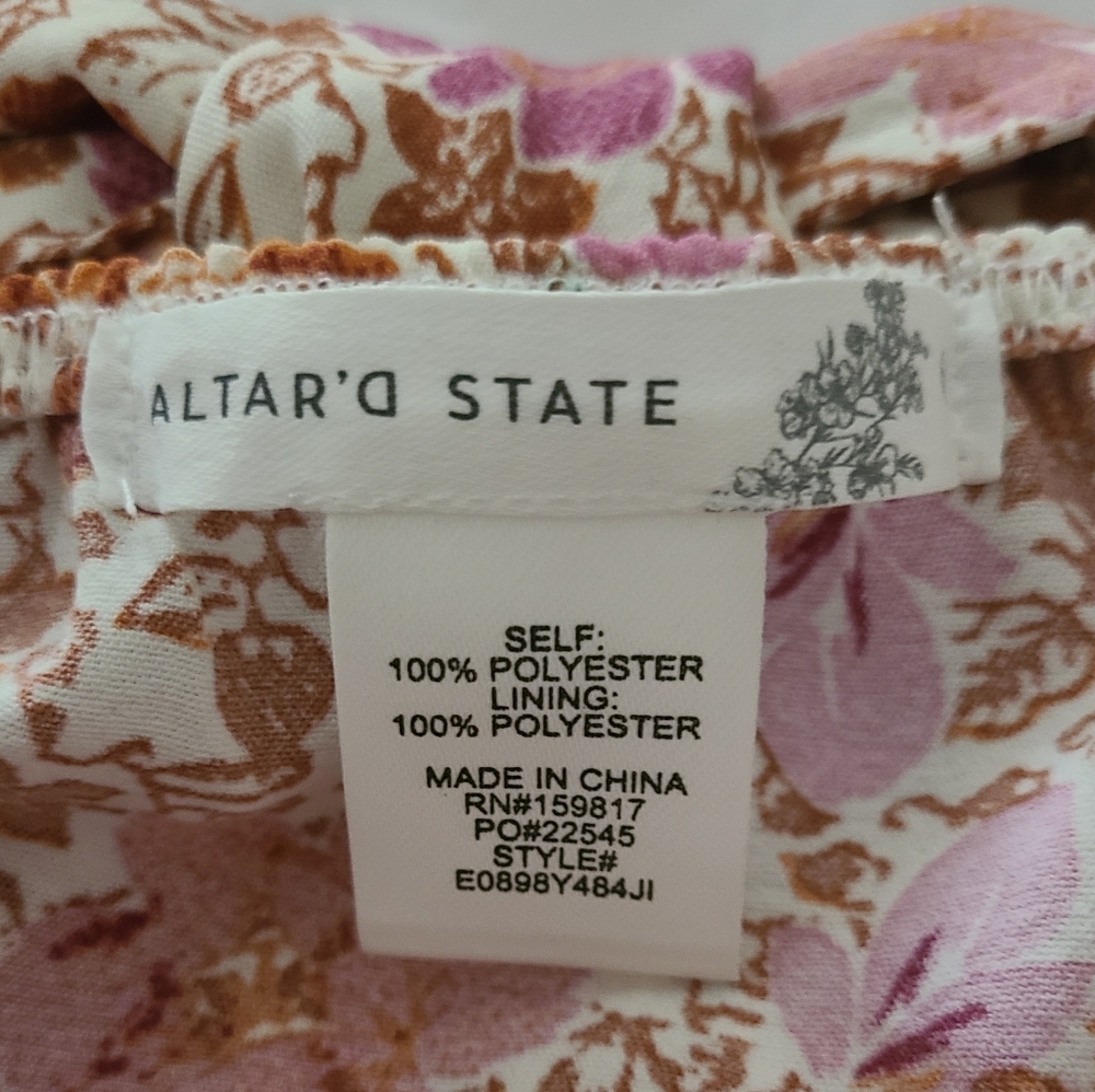 Altar'D State Floral Midi Dress Square Neck Knot Back Ruffle Hem Sz XS NWT - Picture 11 of 15